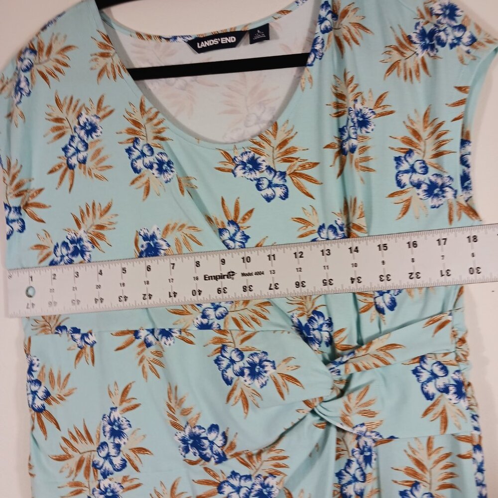 Lands' End Large Floral Print Twist Front Dress, Cap Sleeves, Aqua Blue/Navy - Picture 11 of 16
